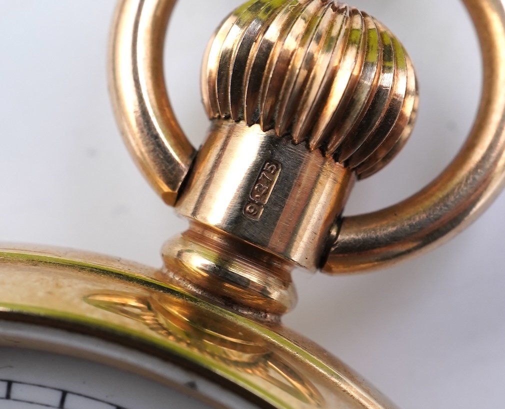 A George V 9ct gold J. W. Benson open faced keyless pocket watch